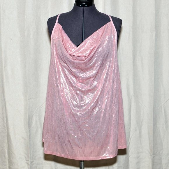 New Plus Size 4X Shein Champagne Blush Pink Slinky Sparkle Metallic Tank Top - Picture 5 of 10